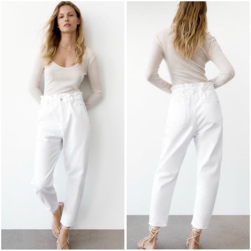 Zara High Waisted White Denim Paperbag Jeans 🤍✨🌿